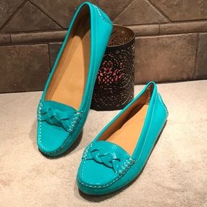 Turquoise leather flats